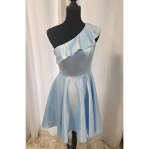 Mini Dress Juniors Med Prom HOCO Bridesmaid Ruffle‎ Baby Shower Blue Coquette